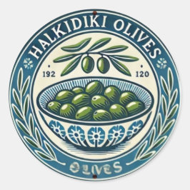 Blue Bowl Greek Olive Picture Design Runder Aufkleber