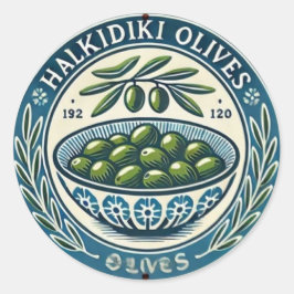 Blue Bowl Greek Olive Picture Design Runder Aufkleber