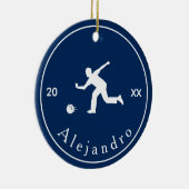 Blue Bowler Silhouette Player Coach Name & Year Keramik Ornament (Rechts)