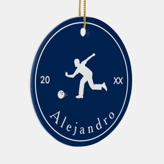 Blue Bowler Silhouette Player Coach Name & Year Keramik Ornament (Rechts)