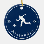 Blue Bowler Silhouette Player Coach Name & Year Keramik Ornament (Vorne)