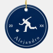 Blue Bowler Silhouette Player Coach Name & Year Keramik Ornament (Hinten)