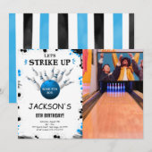 Blue Bowling Foto Einladung (Vorne/Hinten)