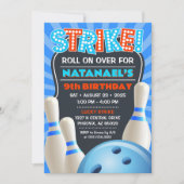 Blue Bowling Party Boys Geburtstag Einladung (Vorderseite)