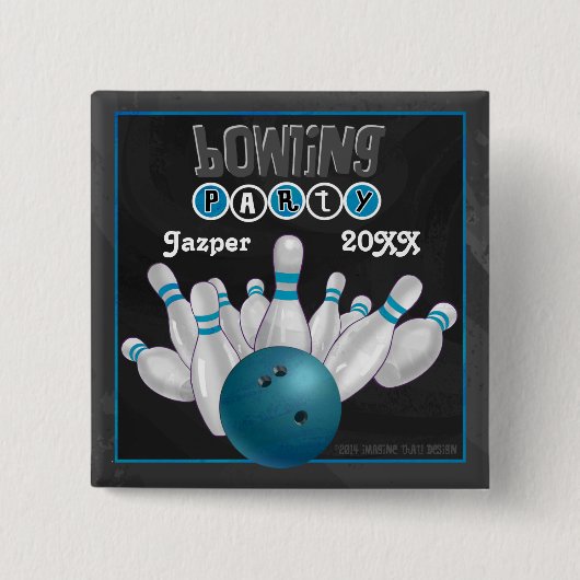 Blue Bowling Party Button (Vorderseite)