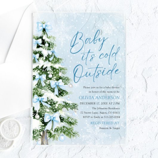 Blue Bows Baby It's Cold Outside Baby Dusche Acryleinladungen