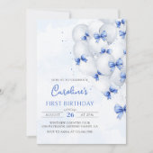 Blue Bows Balloons Einladung zum Geburtstag (Vorderseite)