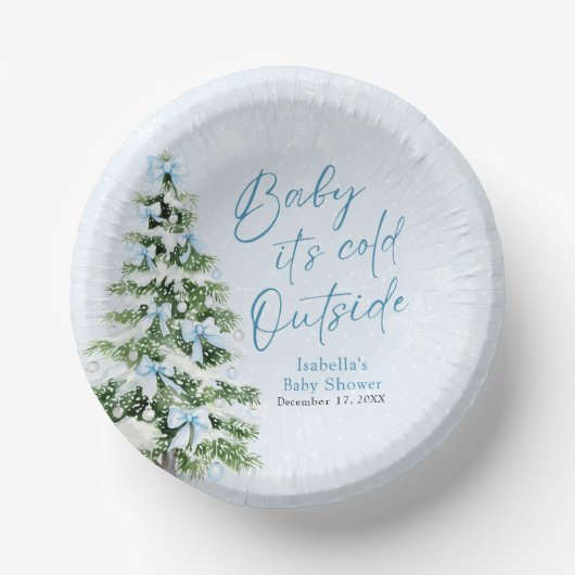 Blue Bows Boy Baby It's Cold Outside Baby Dusche Pappteller (Vorderseite)