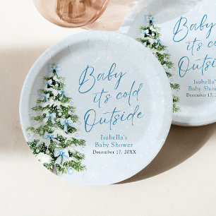 Blue Bows Boy Baby It's Cold Outside Baby Dusche Pappteller