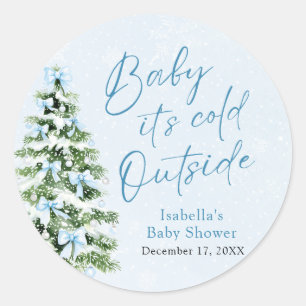 Blue Bows Boy Baby It's Cold Outside Baby Dusche Runder Aufkleber