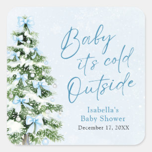Blue Bows Boy Baby It's Cold Outside Baby Shower Quadratischer Aufkleber