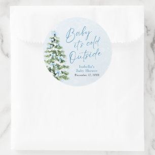 Blue Bows Boy Baby It's Cold Outside Baby Shower Runder Aufkleber