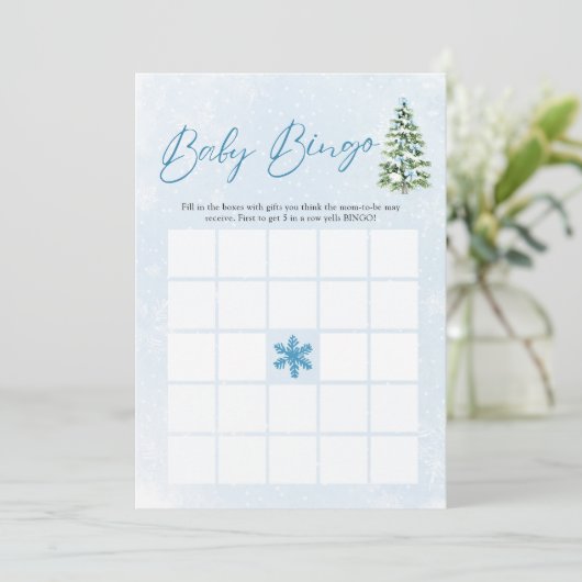 Blue Bows Christmas Baby Bingo Baby Shower Game Einladung (Stehend Vorderseite)