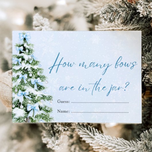 Blue Bows Christmas How Many Bows Baby Shower Game Einladung