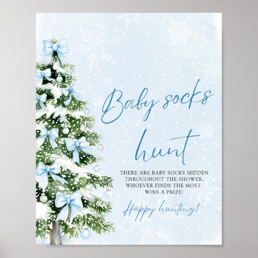Blue Bows Christmas Tree Baby Socks Hunt Game Poster (Vorne)