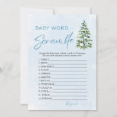 Blue Bows Christmas Tree Baby Word Scramble Game Einladung (Vorderseite)