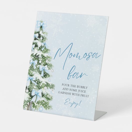 Blue Bows Christmas Tree Snowflake Momosa Bar Sign Sockelschild (Vorderseite)