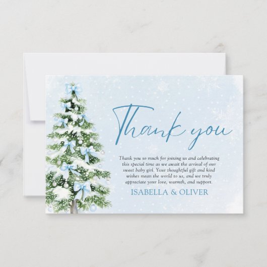 Blue Bows Christmas Tree Winter Thank you card Dankeskarte (Vorderseite)