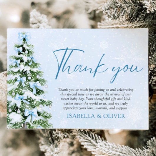 Blue Bows Christmas Tree Winter Thank you card Dankeskarte