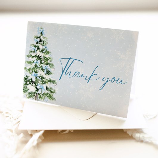 Blue Bows Christmas Tree Winter Thank you card Dankeskarte