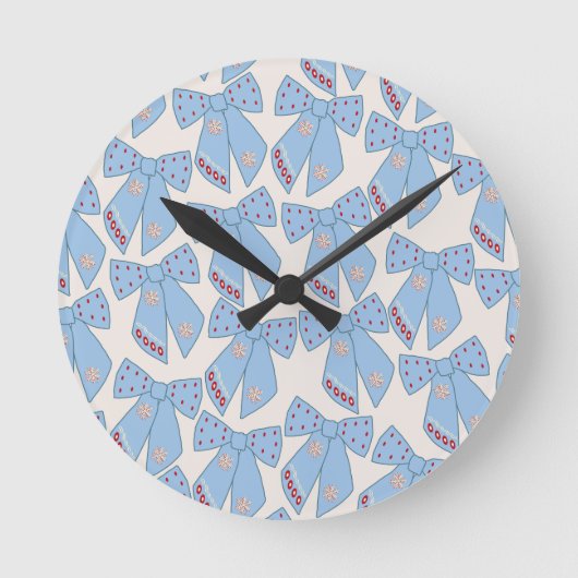 Blue Bows Coquette Runde Wanduhr (Vorderseite)