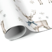 Blue Bows Deer Snowflakes Christmas Geschenkpapier (Rolleneckpunkt)