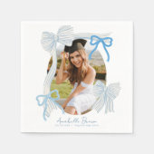 Blue Bows Photo Graduation Serviette (Vorderseite)