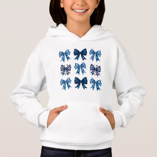 Blue Bows Preppy Coquette Ästhetik Hoodie (Vorderseite)