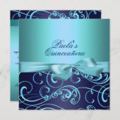 Blue Bows & Swirl Quinceañera Einladung (Vorne/Hinten)