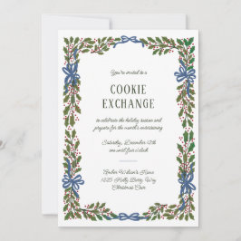 Blue Bows und Holly Garland Einladung