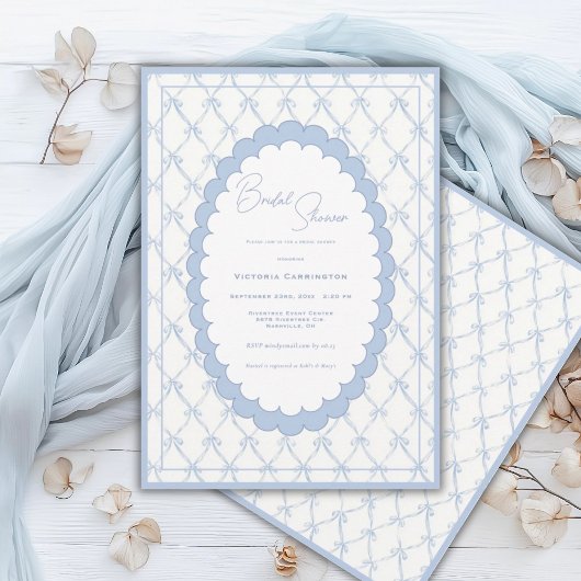 Blue Bows Vintage Bridal Shower Invitation Einladung