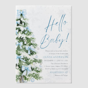 Blue Bows Weihnachtsbaum Hello Baby Shower Pergament Einladungen