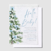 Blue Bows Weihnachtsbaum Hello Baby Shower Pergament Einladungen (Versetzt)