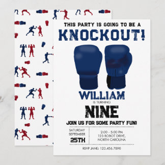 Blue Boxing Gloves Kindergeburtstag Party Knock ou Einladung