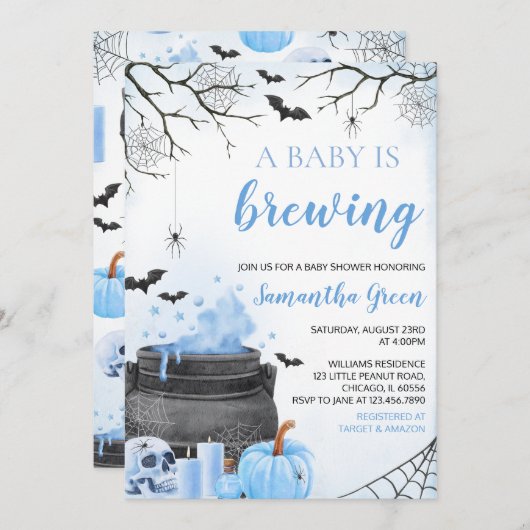 Blue Boy A Baby brütet Halloween Baby Dusche Einladung (Vorne/Hinten)