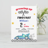 Blue Boy Autos Race Auto zwei schnelle 2. Geburtst Einladung (Stehend Vorderseite)