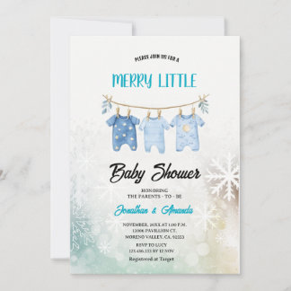 Blue Boy Baby Clothes Christmas Baby Shower Einladung