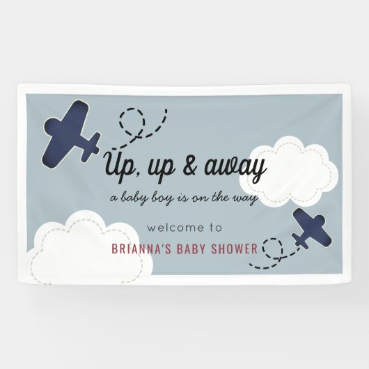 Blue Boy Baby Dusche auf dem Blue-Up & Away-Flugze Banner (Horizontal)