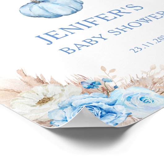 Blue Boy Baby Dusche Pumpkin Begrüßungszeichen Poster (Ecke)