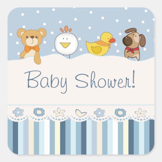 Blue Boy Baby Dusche Quadratischer Aufkleber (Vorderseite)