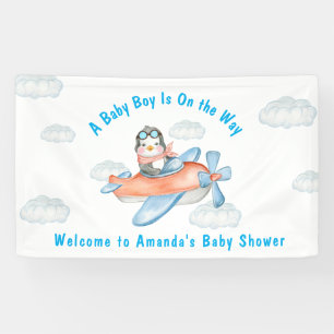 Blue Boy Baby Duschflugzeug Pinguin Banner
