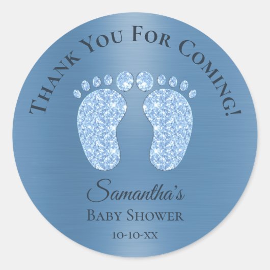 Blue Boy Baby Shower Baby Feet Vielen Dank Runder Aufkleber (Vorderseite)