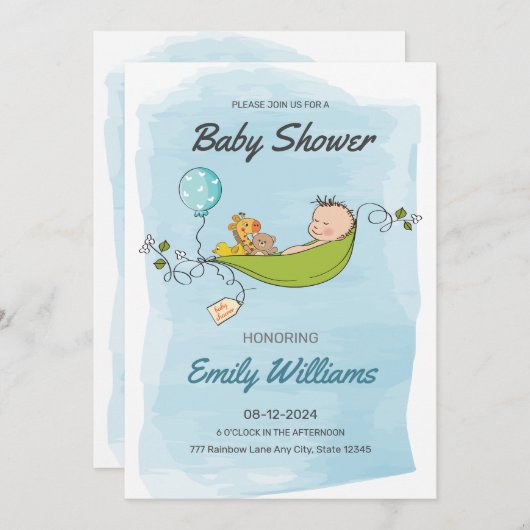 Blue Boy Baby Shower , es ist eine Baby-Dusche Einladung (Vorne/Hinten)