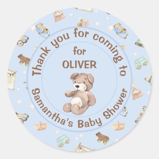 Blue Boy Baby Showfavor Runder Aufkleber (Vorderseite)