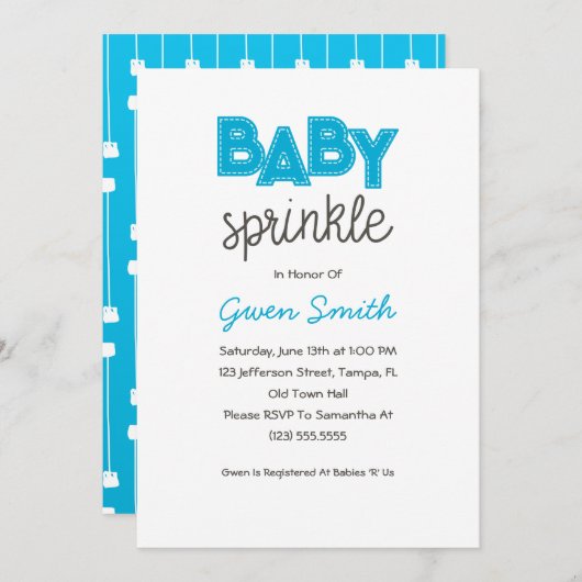 Blue Boy Baby Sprinkle Einladung (Vorne/Hinten)