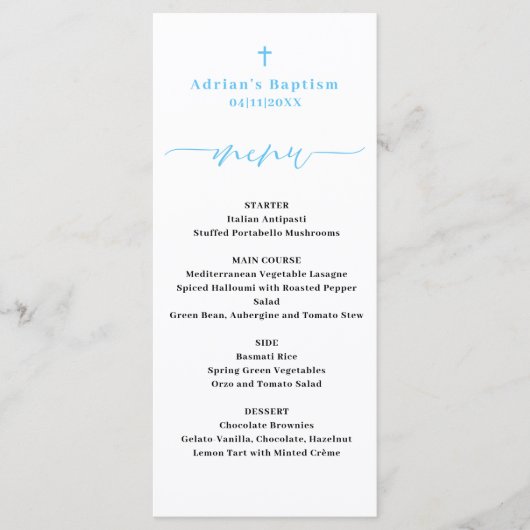 Blue Boy Baptismenü Menükarte (Vorderseite)