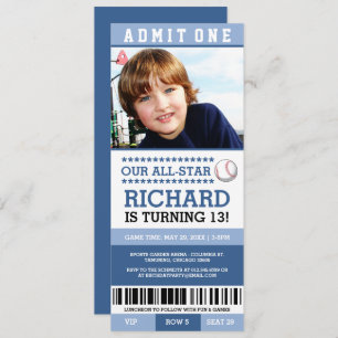Blue Boy Baseball Ticket Geburtstag Einladung