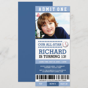 Blue Boy Baseball Ticket Geburtstag lädt ein Einladung