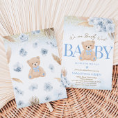 Blue Boy Bear Boho Baby Dusche Einladung