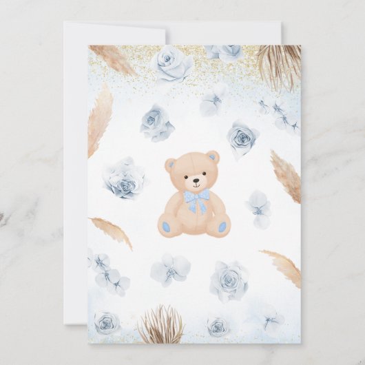 Blue Boy Bear Boho Baby Dusche Einladung (Rückseite)